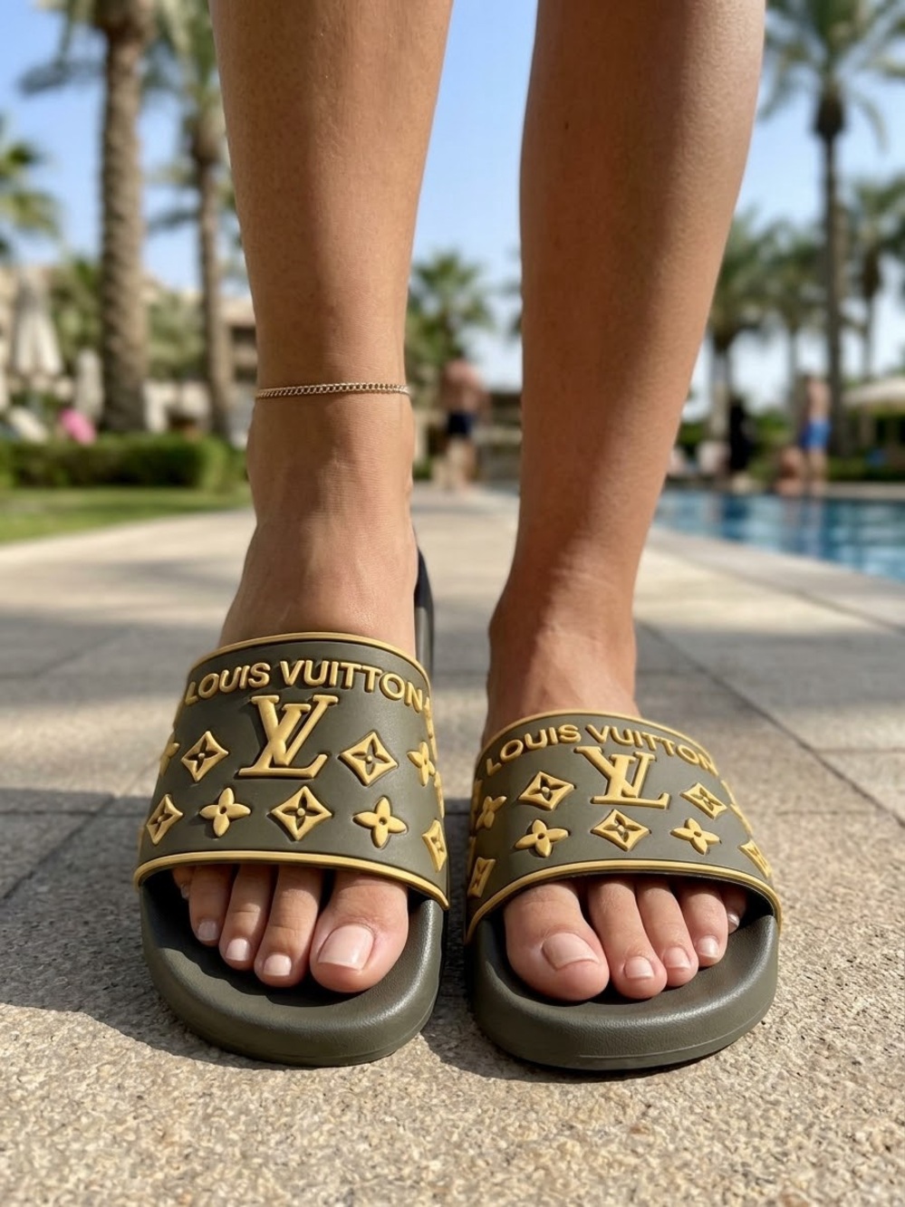 Louis Vuitton Monogram
Rubber Slide Sandals NIP never worn
Size 40 /US 8 nice!
